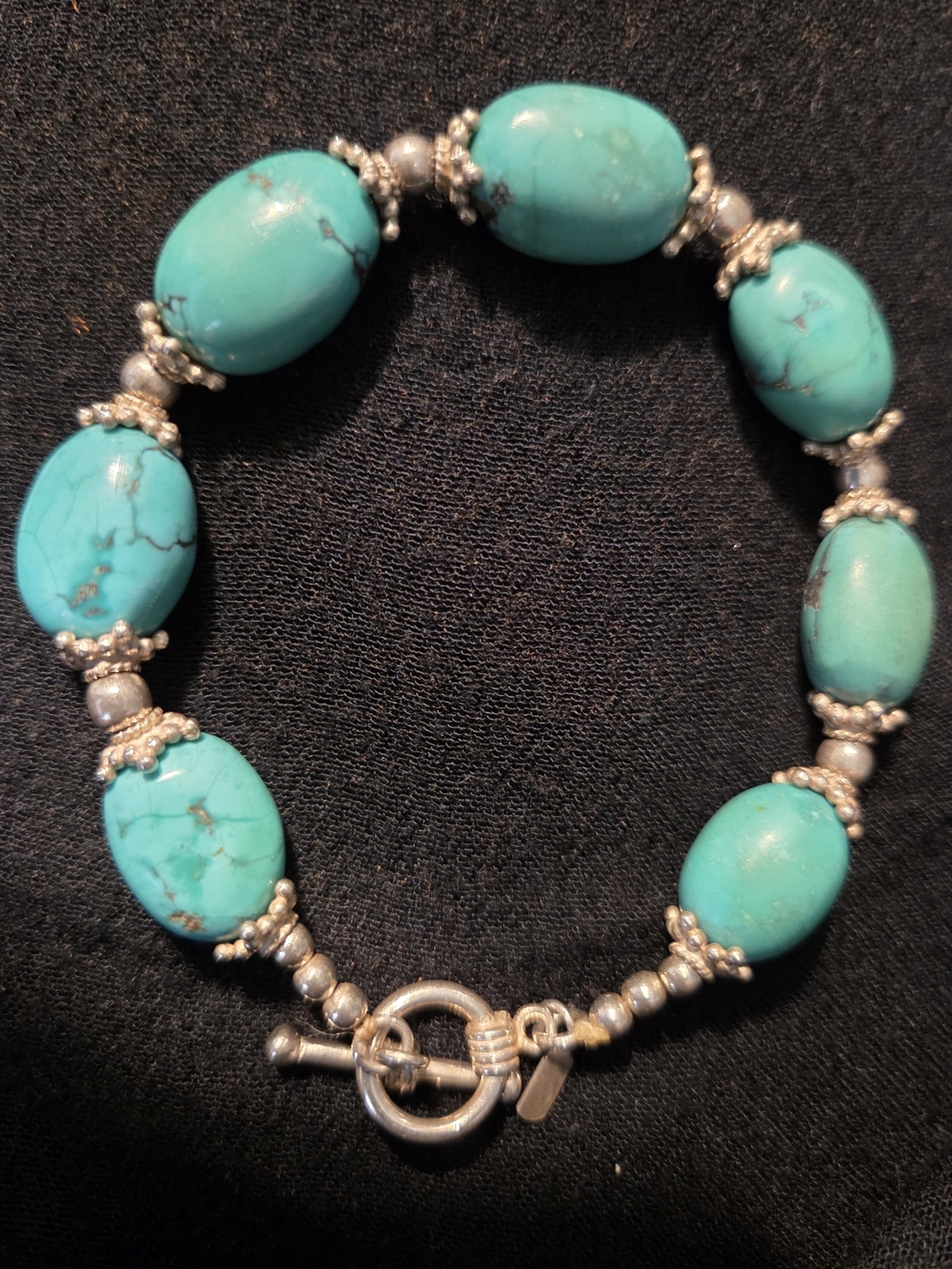 Genuine Turquoise Beaded Bracelet with 925° Sterling Silver